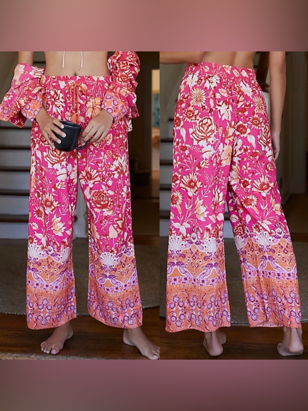 Anthropologie Kari Boho Floral Wide-Leg Wovne‎ Pajama Pants Small